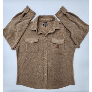 Brixton‎ Button Up Flannel Mens L Tan Beige Long Sleeved Pocket Logo Relaxed Fit